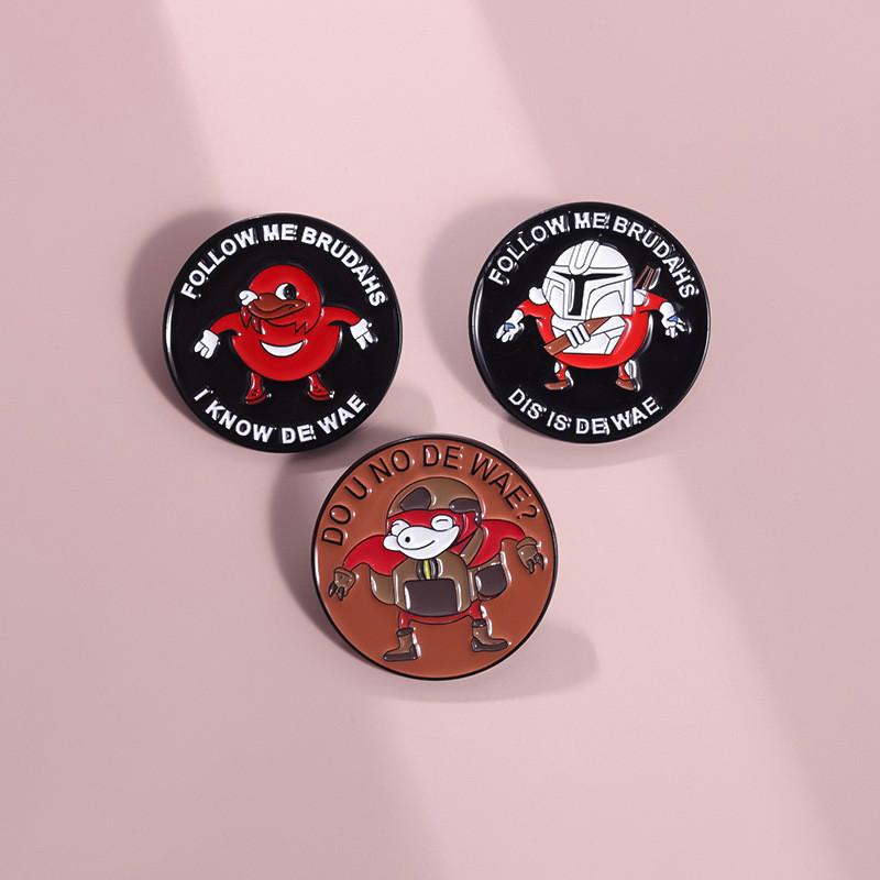 Adorable Cartoon Character Metal Badge Nostalgic Classic Game Geometric Round Brooch