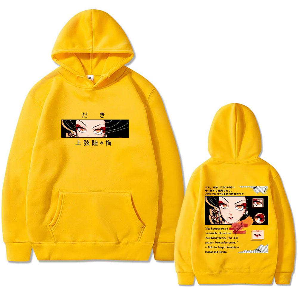 Anime Demon Slayer Daki Eyes Graphic Hoodie Male Fashion Casual Fleece Pullover Hoodies Men's Women's Vintage Streetwear