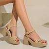 Fashion Fashion Large Size Thick Heel Sandals for Women 2025 Summer One-line Strap Out To Wear Height Raising Sandals