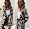 Women S Loose Mid Length Leopard Print Knit Cardigan Sweater