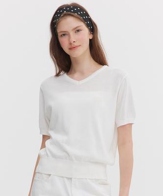 MARIE CLAIRE Basic Logo V-Neck Short Sleeve Knit (Magbkn05Mwh)