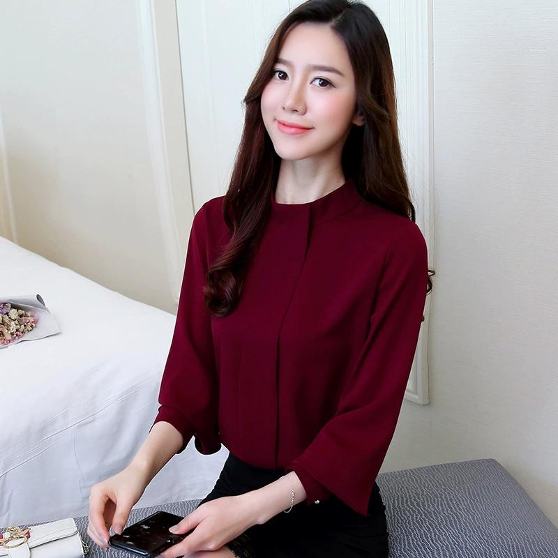 Damen Frühling Temperament Stehkragen Bottom Shirt Frische Süße Langarm Top