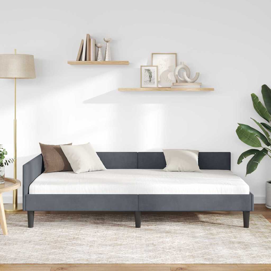 Corner Bed Frame with Headboard Dark Grey 100 Cm X 200 Cm Velvet