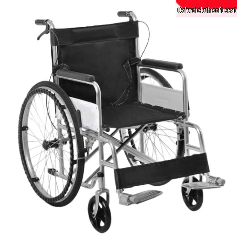 Lightweight Foldable Oxford Cloth Wheelchair with Soft Seat and Four Brakes for Elderly Travel
