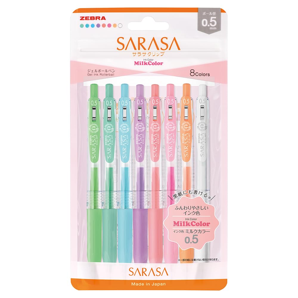 Zebra Sarasa Clip Gel Ballpoint Pen Milk Color Set N 0.5mm 8-Color JJ15-8C-MK-N