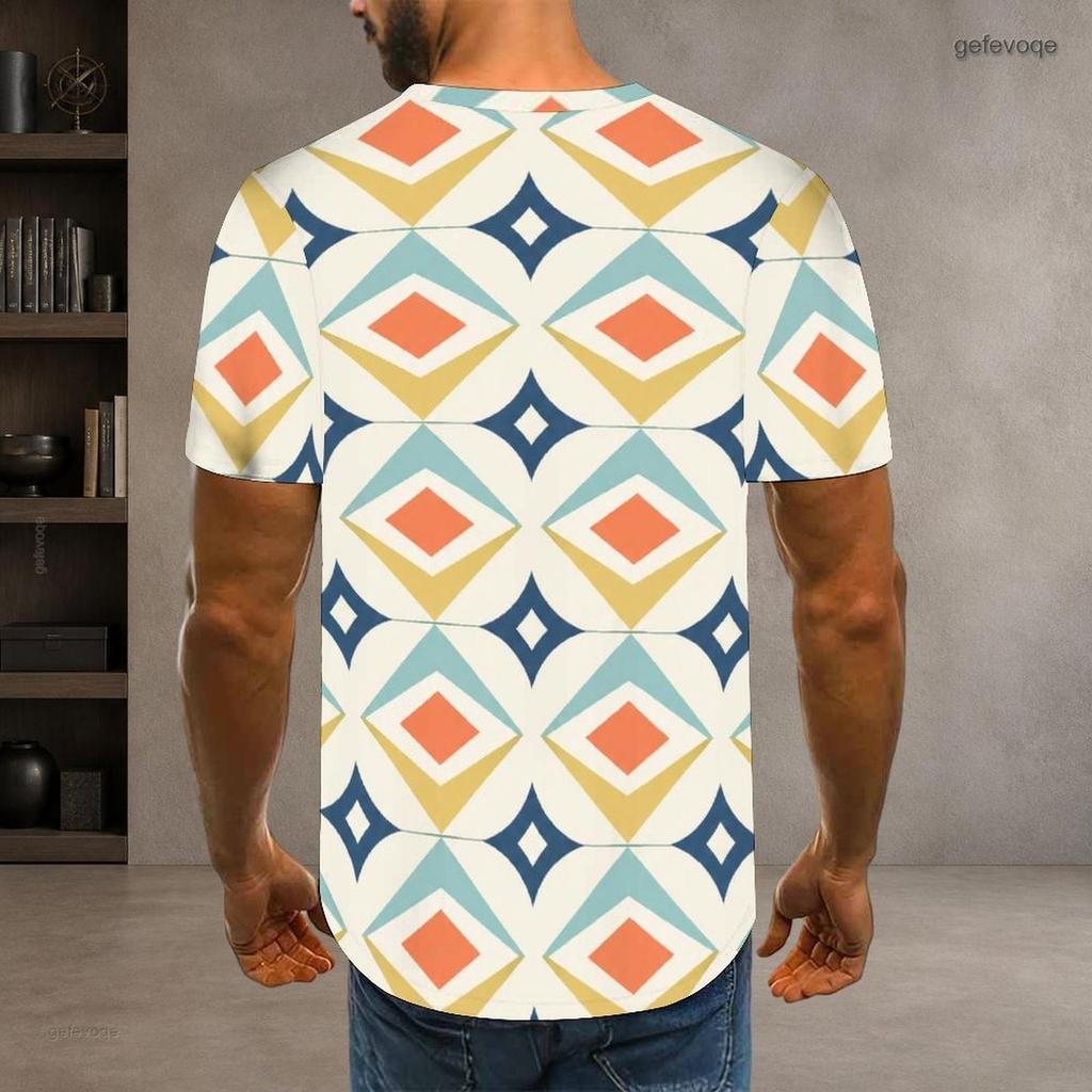 Herren Plus Size Rundhals Kurzarm Geometrisch Bedrucktes Lässiges T-Shirt