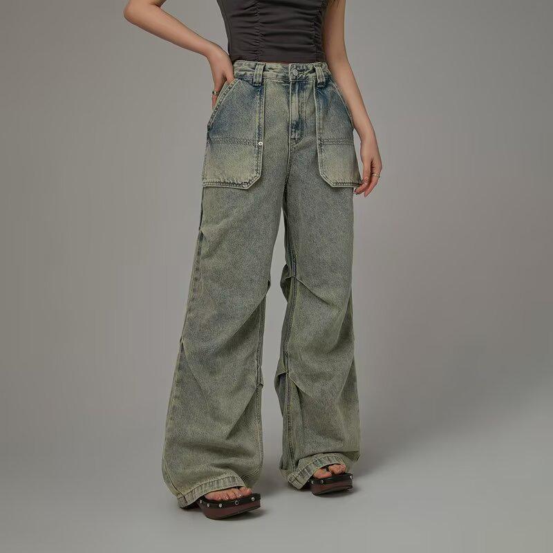 

Джинсы 2024 в стиле ретро, свободного кроя, с широкими штанинами, в американском рабочем стиле для молодежи Extra Large синий