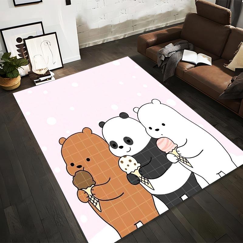

Cartoon Bears Eating Ice Cream on Pink Background Cute Animal Pattern Carpet. Suitable for use as an anti-slip1 for1room and bedroom sofas 40x60cm( 15x23in )