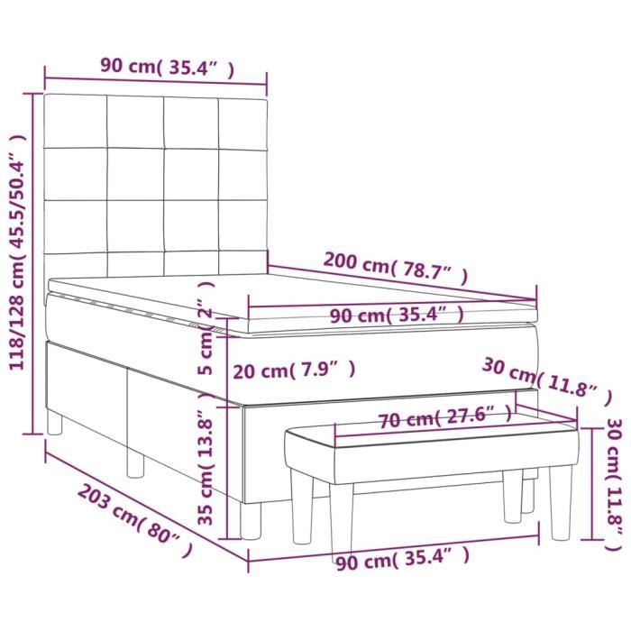 3137822 vidaXL Divan Bed and Mattress Dark Grey 90x200 Cm Velvet