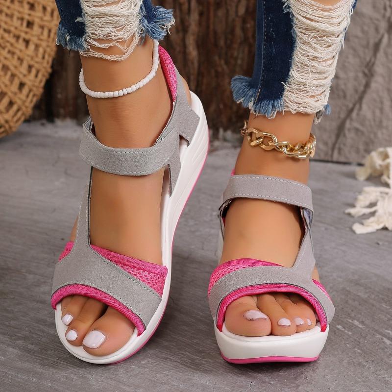 Summer Students Platform Sandals Green&Blue Color Block Sports Shoes Woman Nubuck Mesh Open Toe Wedges Sandalias Femmes Muffins