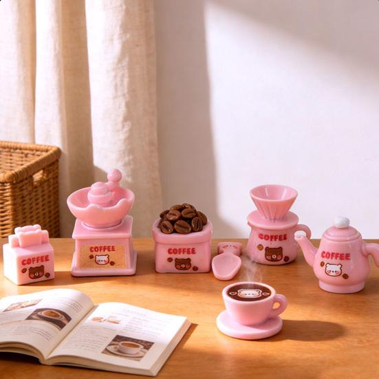 Dollhouse Miniature Coffee Bar Accessories Mini Resin Coffee Maker Machine Cup Jar Pot Figurine for Pretend Play Dollhouse Kitchen Ornaments