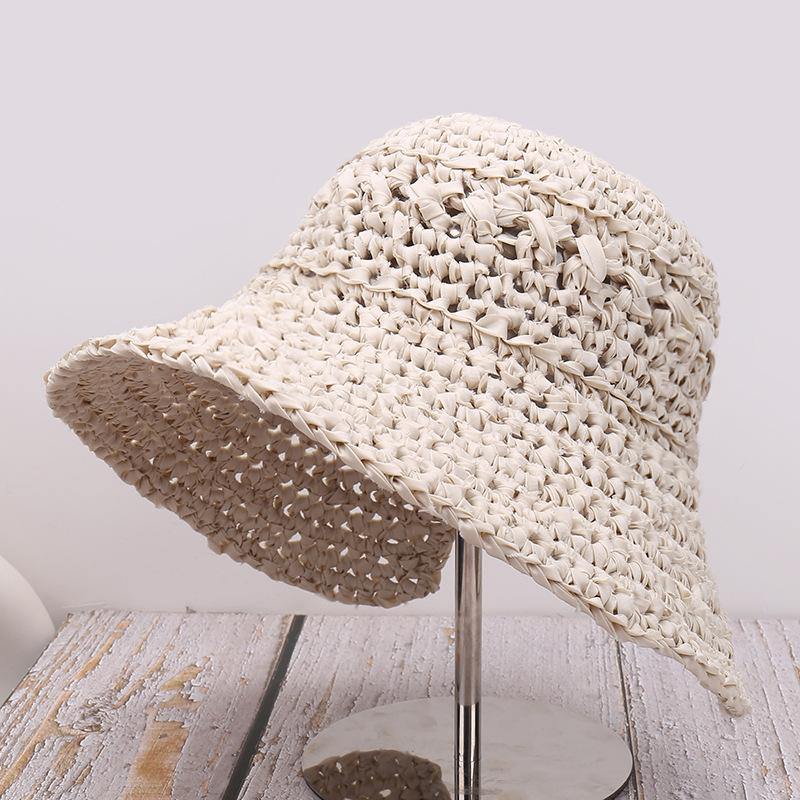 Foldable sun hat beach hat summer straw weaving women's small fresh sun protection hat outdoor travel vacation bucket hat
