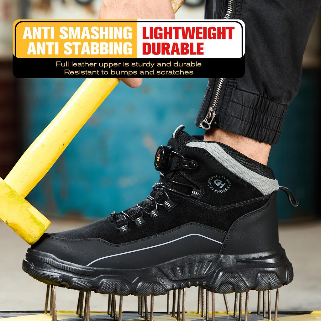 rotating button safety shoes with steel toe cap anti smash anti puncture winter lightweight safety shoes men ankle safety boots