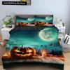 Halloween Horror Pumpkin King Queen Duvet Cover Night Witch Bedding Set Bat Moon Quilt Cover 2/3pcs Polyester Comforter Cover