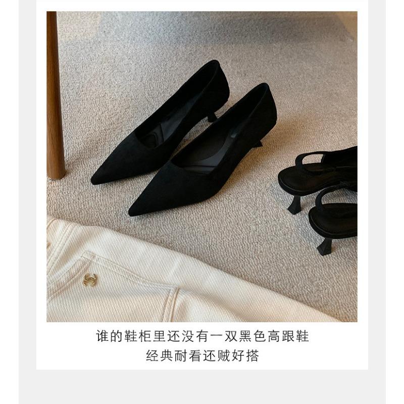 Sheepskin version temperament commuter pointed single shoes women's shallow mouth elegant high heels empty bag head sandals