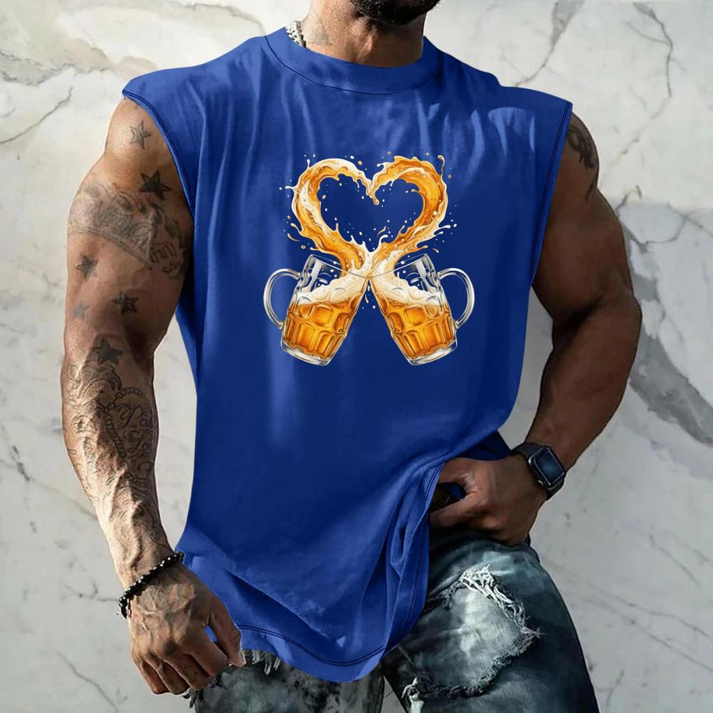 Men Sleeveless Tank Top Loose Fit Casual Streetwear Summer Muscle Shirt Beer Festival Graphic Print Lightweight Breathable Vest