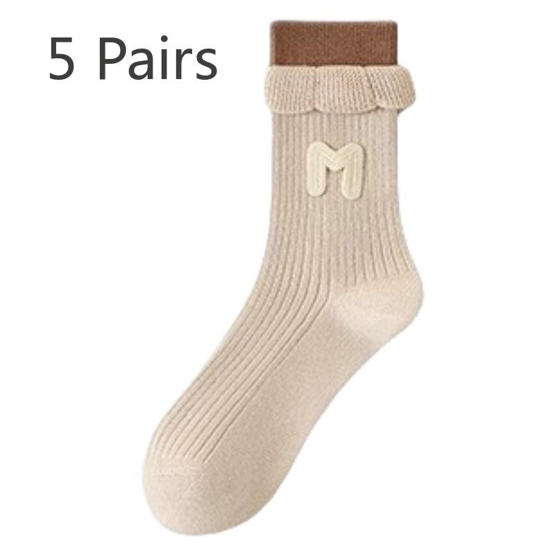 

5 пар женских осенне-зимних носков из чистого хлопка с антизапахом в трубке без ворса 5 Pairs хаки