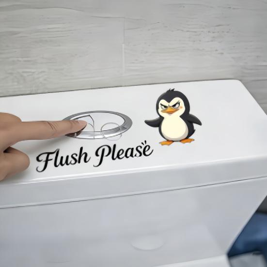 Cute Cartoon Animal Toilet Sticker Flush Please Toilet Tank Sticker Self-Adhesive PVC Bathroom Wall Decal for Washroom