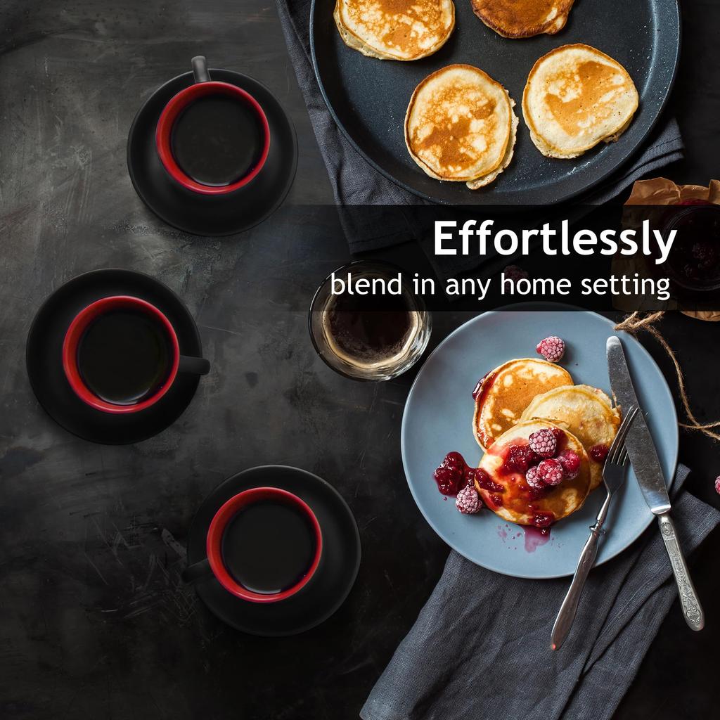 MIAMIO - 75 Ml X 6 Stoneware Espresso Mug/Cup Set, Black Exterior, Colorful Interior