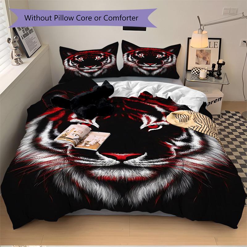 3pcs Tiger Face Duvet Cover Set, Soft Comfortable Duvet Cover,Guest Room (1*Duvet Cover + 2*Pillowcase, Without Core) Yy251104156