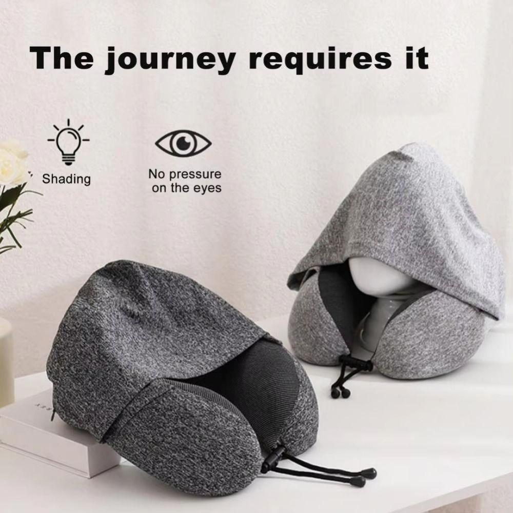 Breathable Hooded Travel Pillow Adjustable Drawstring Travel Neck Cushion  Road Trips