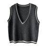 Orange Zhi Retro V-Neck Color Block Knitted Vest - Early Autumn College Girl Style
