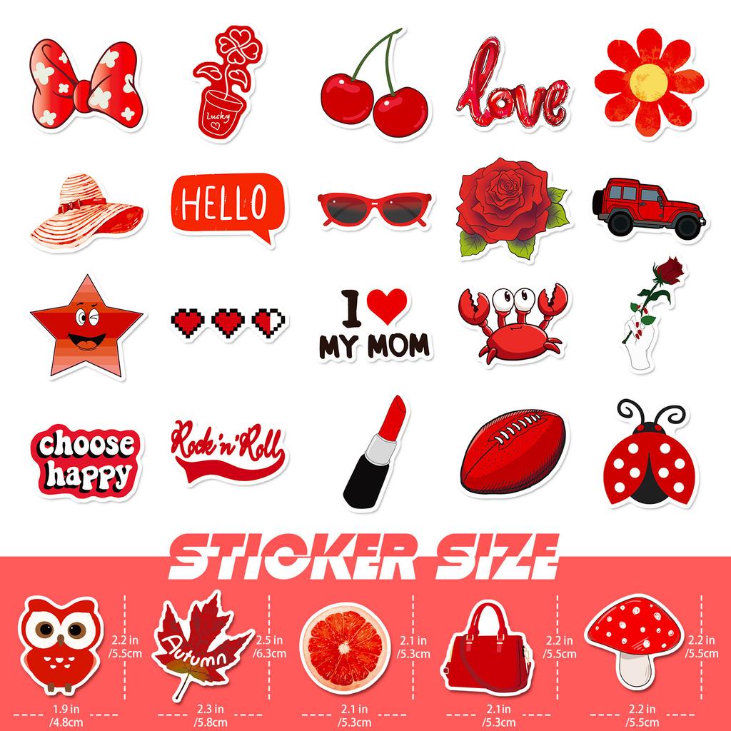 50 Neue Rote Mix and Match Sticker VSCO Rot Kleine Frische Sticker Niedliche Cartoon Persönliches Gepäck