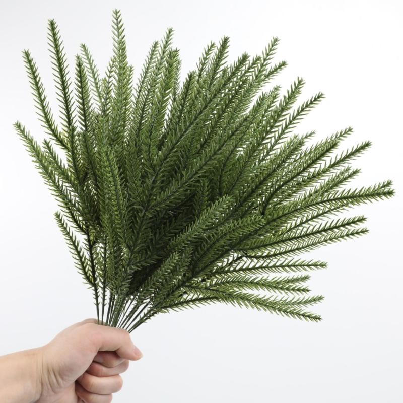 40Pieces Faux Pine Stems For Christmas Tree Decors Realistic Needle Weather Resistant Long Time Holiday Ornament