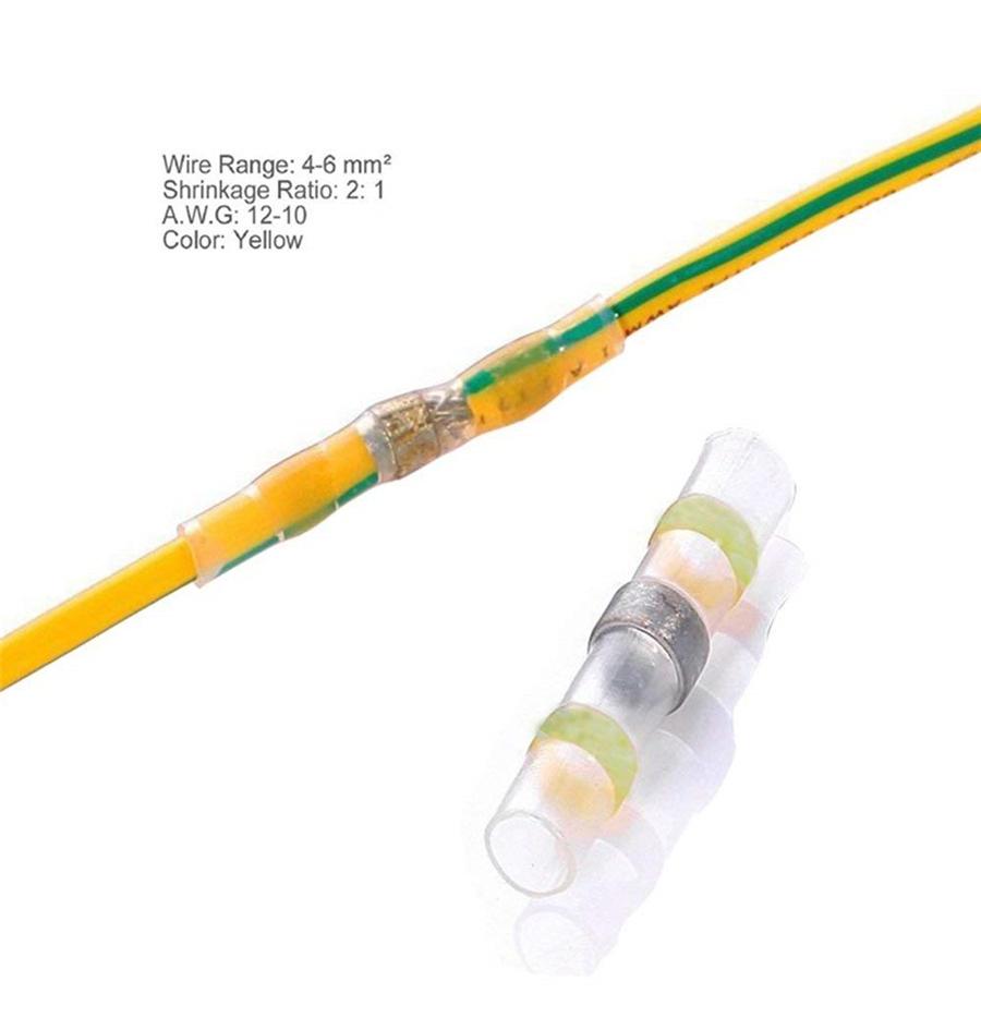 Yellow 100PCS Solder Sleeve Heat Shrink Tube Terminal Connector 12-10AW
