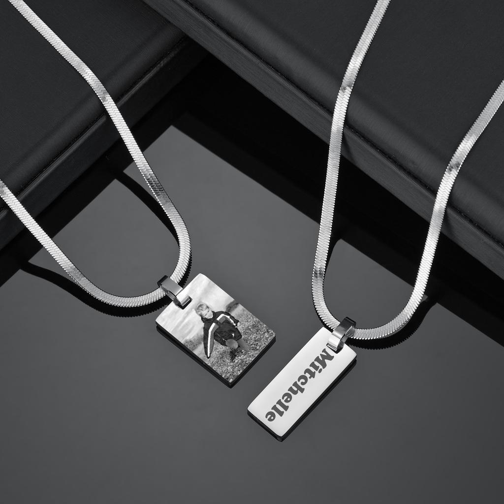 Atoztide Personalized Engrave Picture Name Necklace Stainless Steel for Women Strip Heart Blade Chain Pendant Jewelry Gift