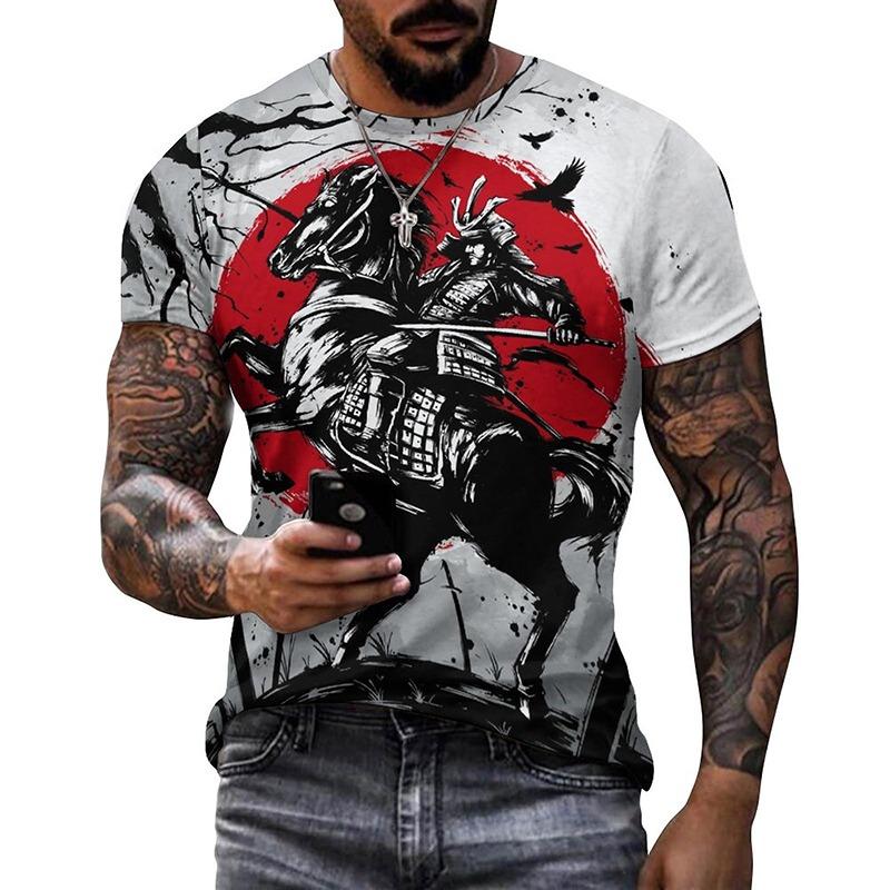 Japanese Samurai Ink Wash Graphic T Shirt for Men Clothing Harajuku Fashion 3D Printed T-shirt Women Clothes Vintage Streetwear