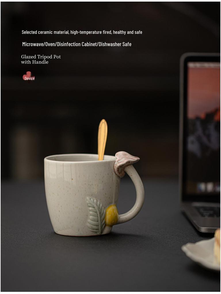 Forest-Themed 3D Ceramic Mushroom Mug - Handmade Breakfast & Coffee Cup