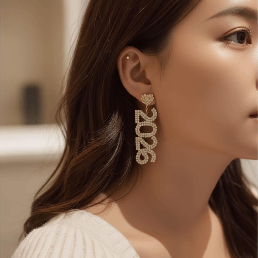 Crystal Jewelry 2026 Stud Earrings Aesthetic Rhinestone Earrings New Year Earrings Christmas