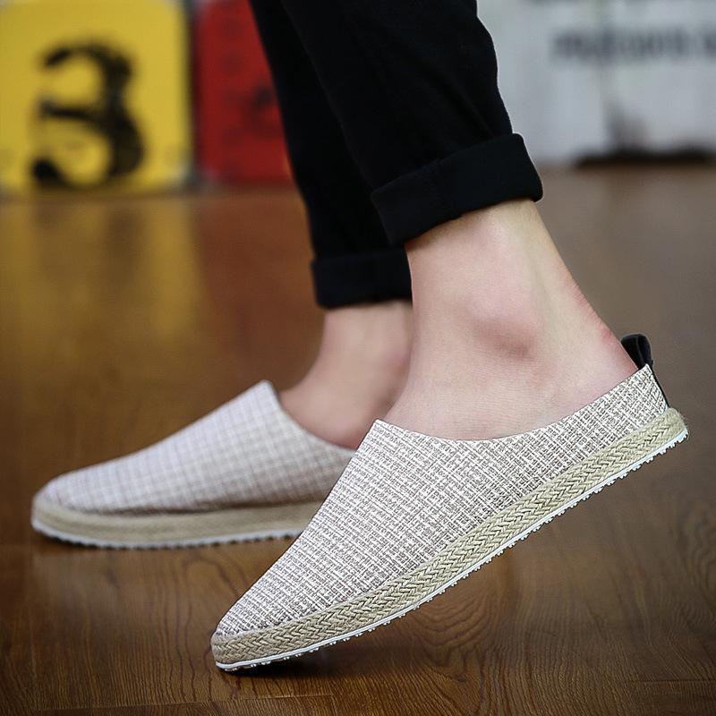 New Trendy Hemp Weaving Men Slippers Summer Outdoor No Heel Casual Shoes Light Comfortable Daily Walking Shoes Home Slipper