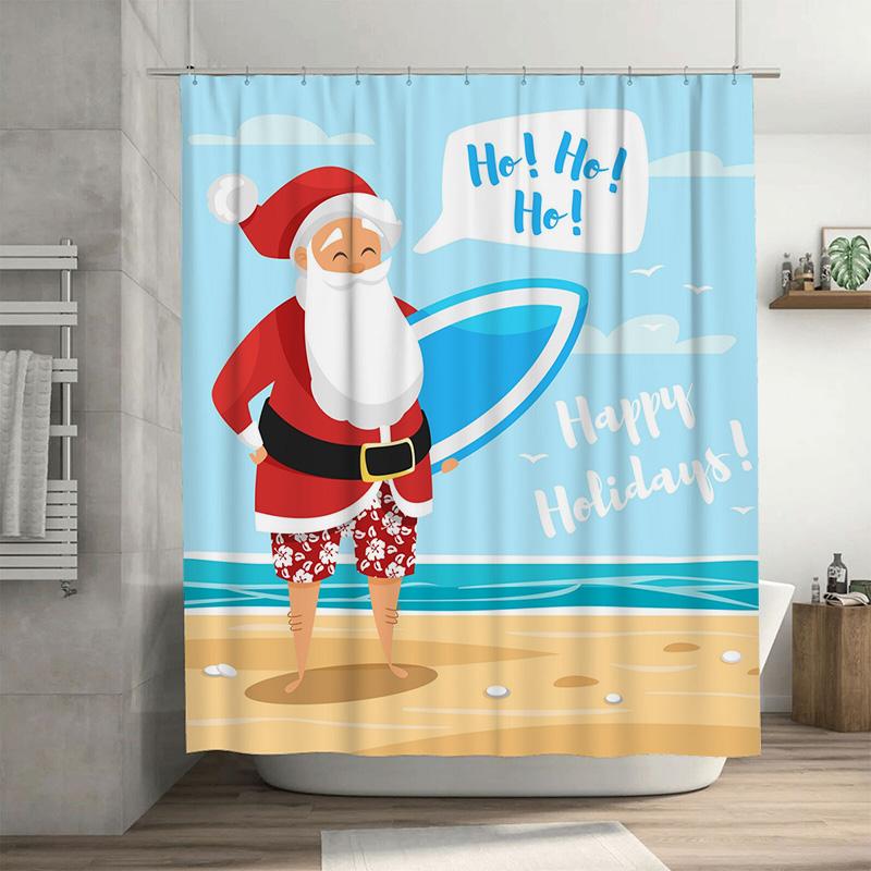 TU Christmas Santa Claus Beach Shower Curtain Festive Holiday Bathroom Decor Waterproof Holiday Gift Tropical Vacation Home Coas 90x180cm35x71in