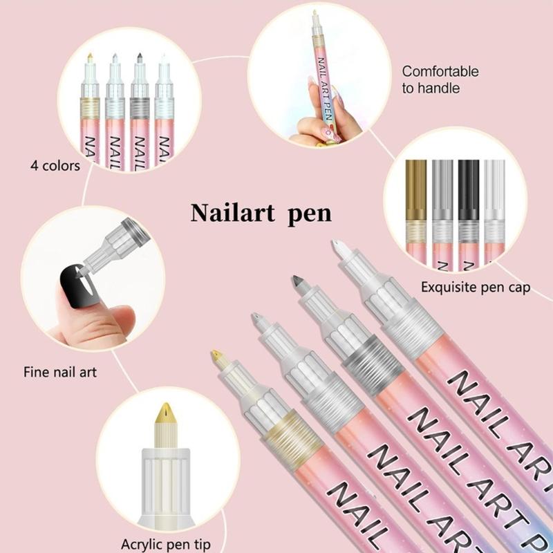 Fingernail Art Pens 12 Colors Quick-Dry Waterproof Nails Markers for Gel Nails Painting Liner & Home Salon Nails Art Tools