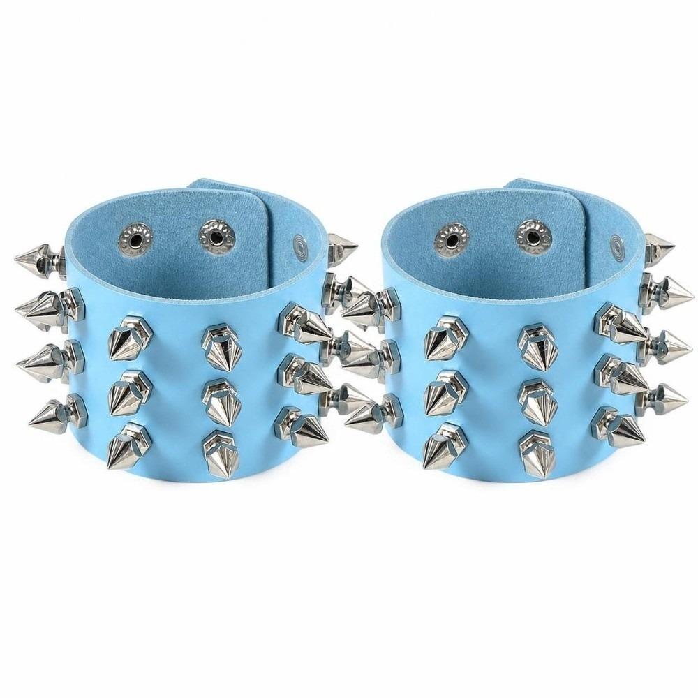 2pcs/set Adjustable Punk Goth Bracelet Wide PU Leather Bangle Leopard Wristband  Harajuku