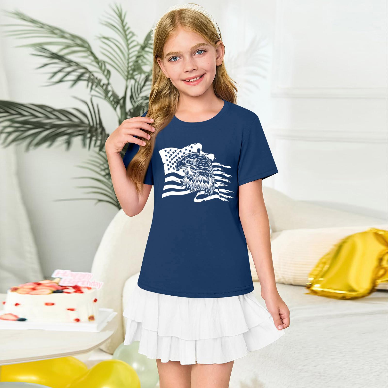 

Girls Round Neck Short Sleeve Printed Casual Short Sleeve 150 синій