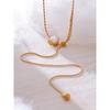 Yhpup Stainless Steel Imitation Pearl Korean Style Chain Necklace Water Resistant Personalized Fashion Neck Pendant Jewelry