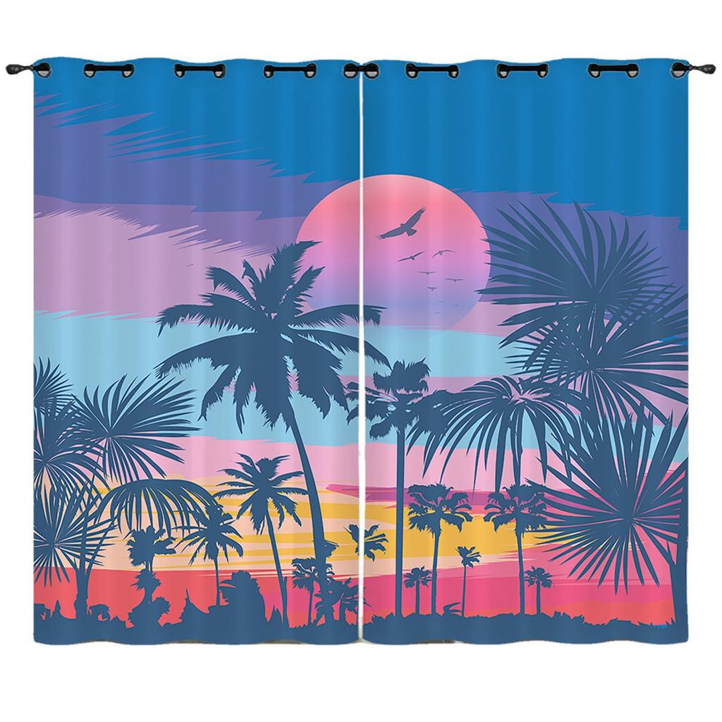Curtains Summer Coconut Tree Decorative Sunshade 3D Digital Printing Blackout Curtain No Punching Bedroom