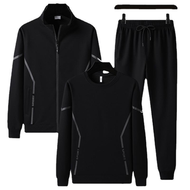 Men's Plus Size Cotton Sportswear Set: Stand Collar Jacket & Crew Neck Sweatshirt, Two or Three Piece Casual Set