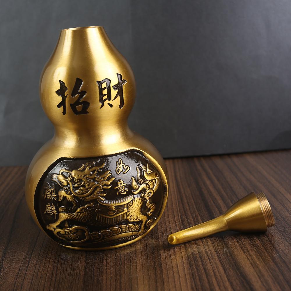 Brass unicorn gourd ornament handicrafts living room opening copper gourd hollow large lucky Nafu gourd