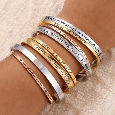 Personnalisé Bracelet for Women Custom Necklace Bar Engraved Text Mantra Bangle Cuff Stainless Steel Jewelry for Women Gift
