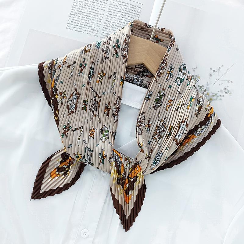 Korean Pleated Silk Scarf 70cm: Women's Spring/Autumn Fashionable Thin Scarf – Ideal for Flight Attendants & Headscarf Use