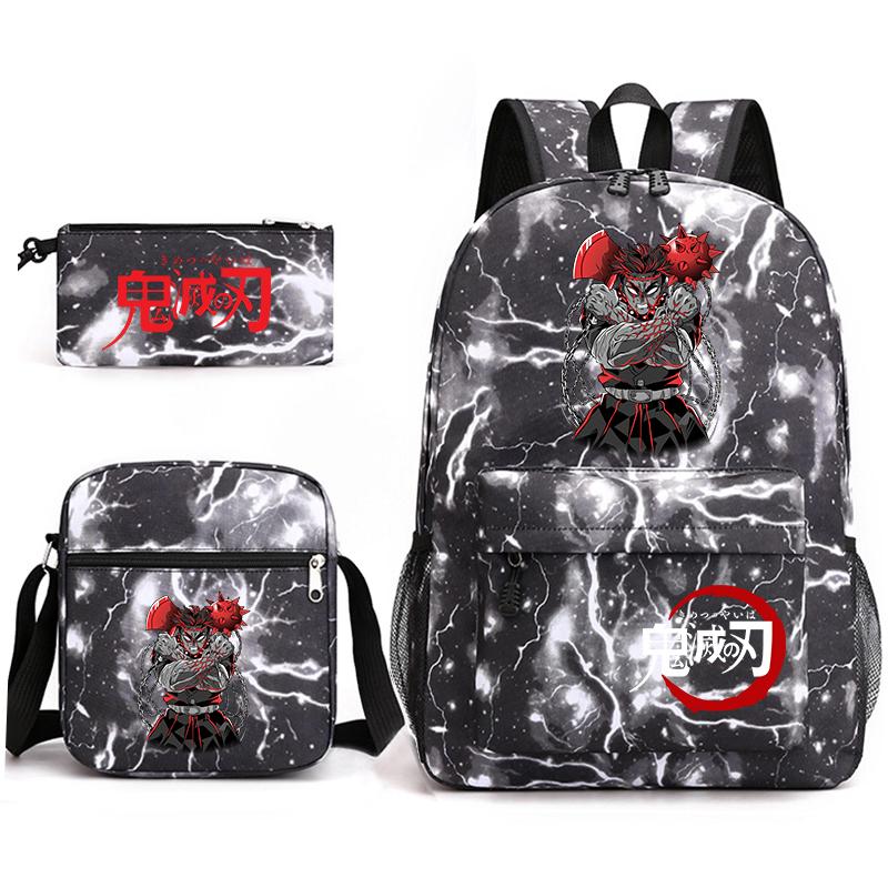 Demon Slayer Anime Print School Backpack Set 3Pcs Include Backpack Shoulder Bag Pencil Case for Boys Girls Students