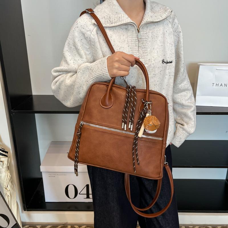 Retro commuter backpack bag women's large-capacity new high-end messenger bag casual light backpack