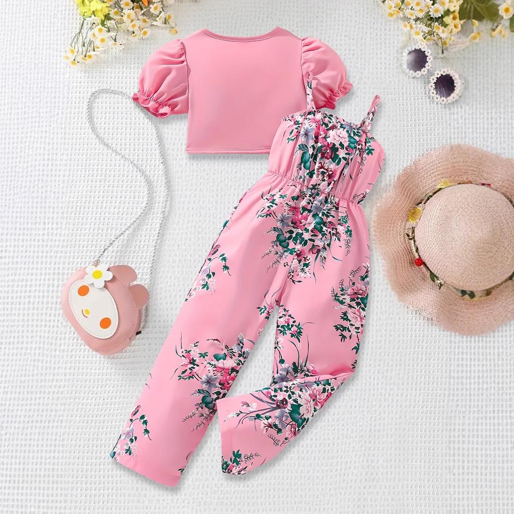 Floral Print Romper Suit for Girls Casual Fashion Suit for Children