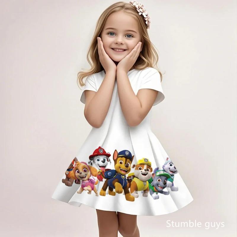 Kids Fashion Paw Patrol Sundress Summer Casual Beach Dress Cute Cartoon Print Soft Breathable