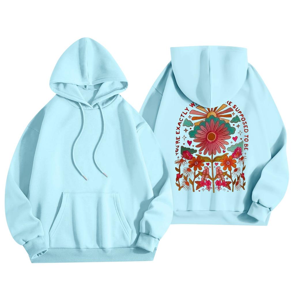 Damenmode Damen Leichter Langarmpullover mit Taschen Preppy Graphic Hoodie