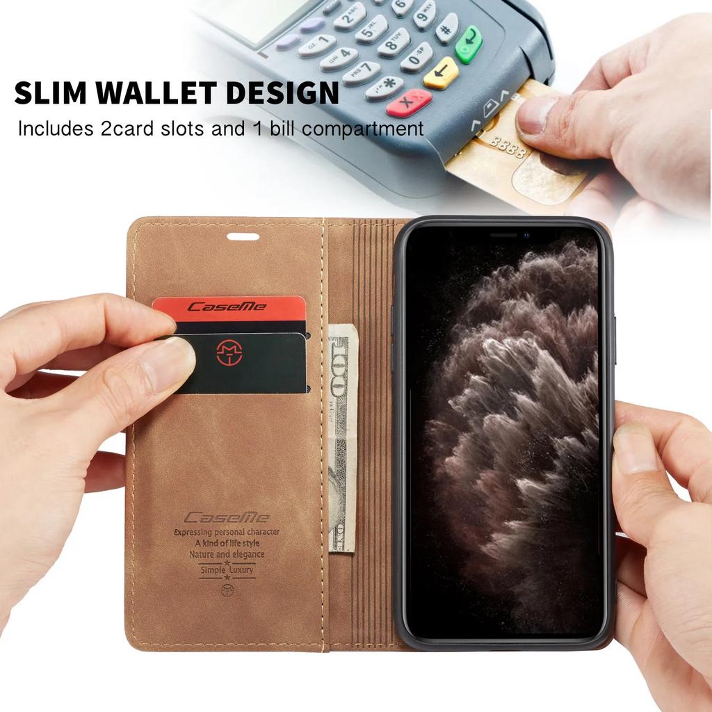 Leder Hülle für iPhone 12 11 Pro X XR XS Max, CaseMe Retro Geldbörse Luxus Magnetische Kartenhalter Brieftasche Abdeckung Für iPhone 8 7 6 Plus 5